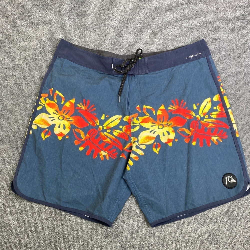 Quiksilver Highline Mens Board Shorts Blue Floral Tropical 4-Way Stretch Size 38